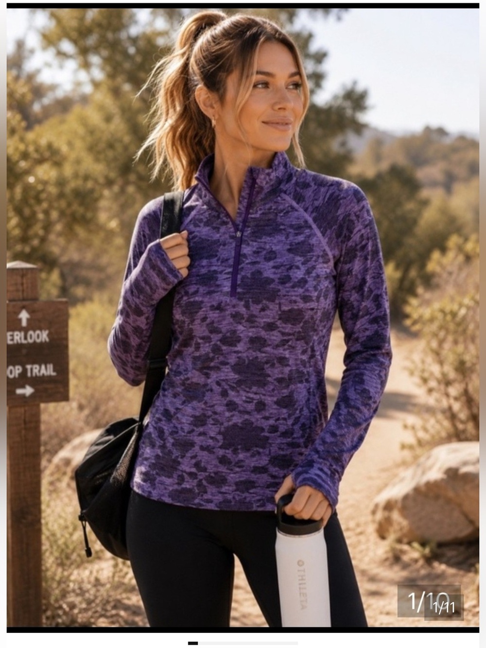 Athleta Momentum Floral 1/2 Zip Top XL Wandering Floral Basalt
Violet UPF 50